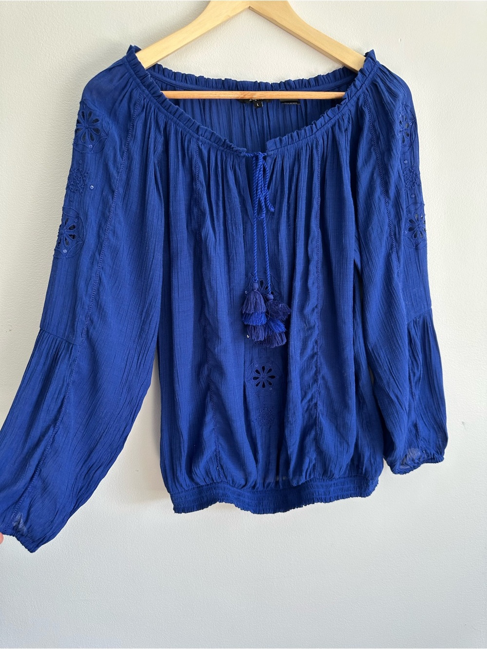Desigual Royal Blue Embroidered Boho Blouse Size Large